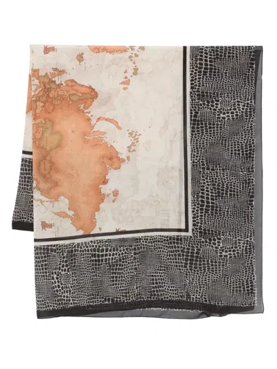 Alviero Martini 1° Classe Map-print Crocodile-effect Scarf In Black