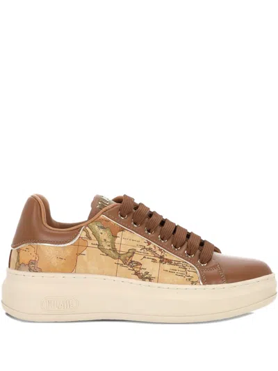 Alviero Martini 1° Classe Map-print Leather Sneakers In Brown