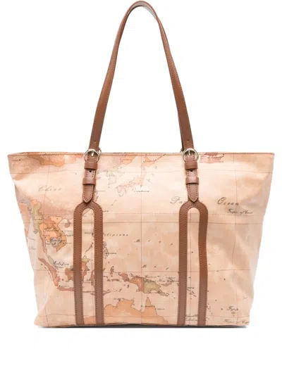 Alviero Martini 1° Classe Map-print Leather Tote Bag In Brown
