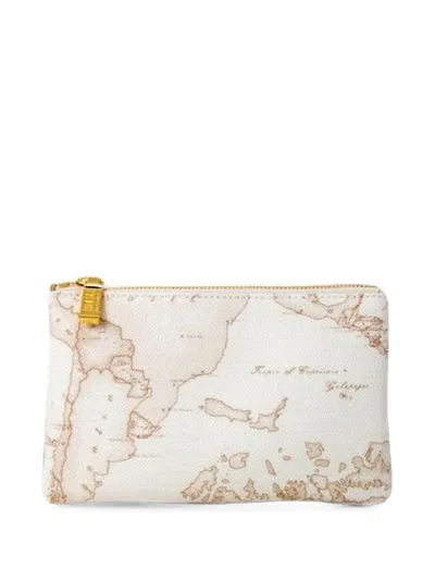Alviero Martini 1° Classe Medium Geo White World Map Clutch Bag In Blue