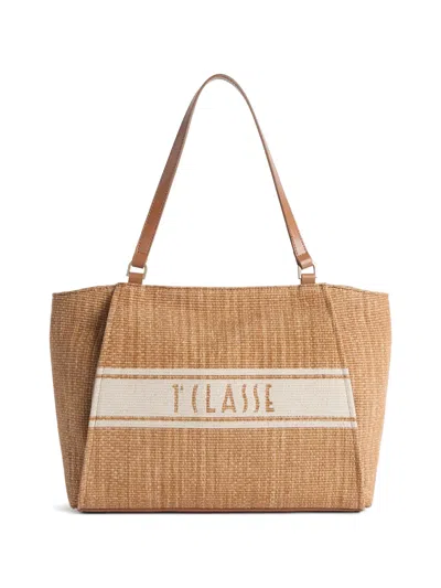 Alviero Martini 1° Classe Raffia-effect Logo-embroidered Tote Bag In Neutral