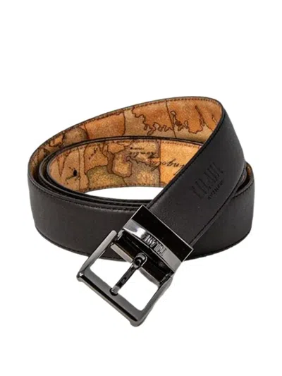 Alviero Martini 1° Classe Reversible Geo Map Leather Belt In Black
