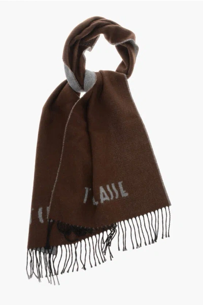 Alviero Martini 1 Classe Solid Color Scarf With Embroidery Logo In Brown