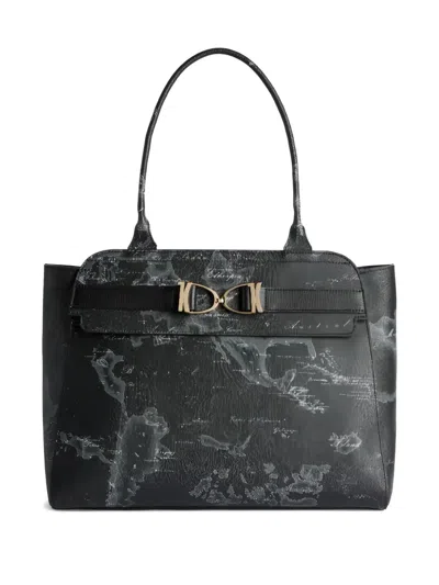 Alviero Martini 1° Classe World-map Buckle Tote Bag In Black