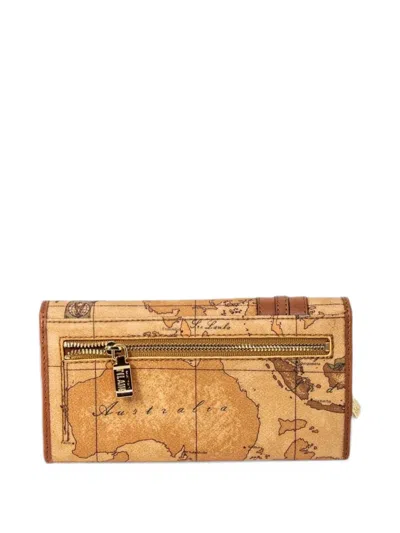 Alviero Martini 1° Classe World Map-print Leather-trim Wallet In Gold