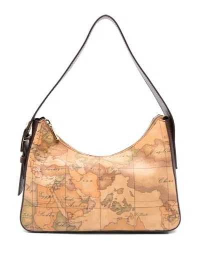 Alviero Martini 1° Classe World-print Leather Shoulder Bag In Brown