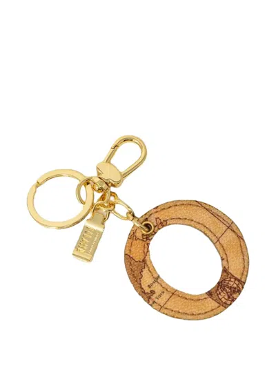 Alviero Martini 1° Classe World-map Print Circular Keychain In Brown