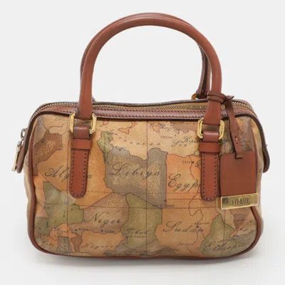 Pre-owned Alviero Martini 1a Classe Beige/brown Geo Print Coated Canvas And Leather Satchel In Sand