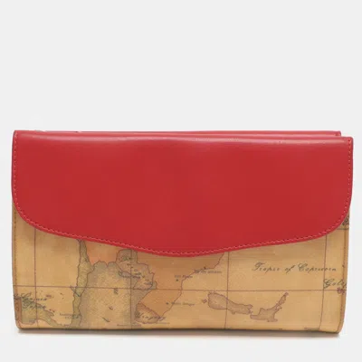 Alviero Martini 1a Classe Beige/red Geo Classic Print Coated Canvas Pouch In Multi
