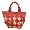 ALVIERO MARTINI 1A CLASSE BEIGE/RED GEO PRINT WOVEN COATED CANVAS AND SUEDE TOTE
