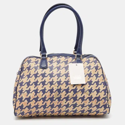 Pre-owned Alviero Martini 1a Classe Blue/beige Pattern Print Coated Canvas Satchel