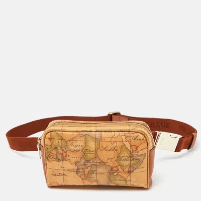 Pre-owned Alviero Martini 1a Classe Brown Geo Print Coated Canvas And Leather Belt Bag