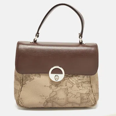 Pre-owned Alviero Martini 1a Classe Choco Brown/beige Coated Canvas And Leather Top Handle Bag