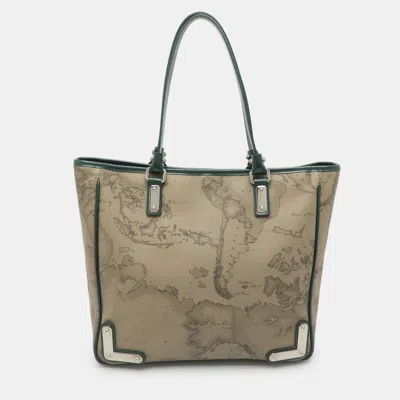 Pre-owned Alviero Martini 1a Classe Geo Classic Printed Grey/green Coated Canvas And Leather Tote