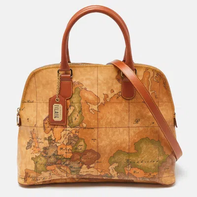 Alviero Martini 1a Classe Geo Print Coated Canvas And Leather Dome Satchel In Neutral
