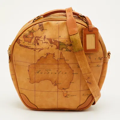 Pre-owned Alviero Martini 1a Classe Geo Tan Coated Canvas And Leather Round Crossbody Bag In Sand