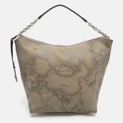 Pre-owned Alviero Martini 1a Classe Grey Geo Classic Print Coated Leather Shoulder Bag In Gray