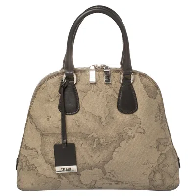 Alviero Martini 1a Classe Grey Geo Print Coated Canvas Dome Satchel In Gray