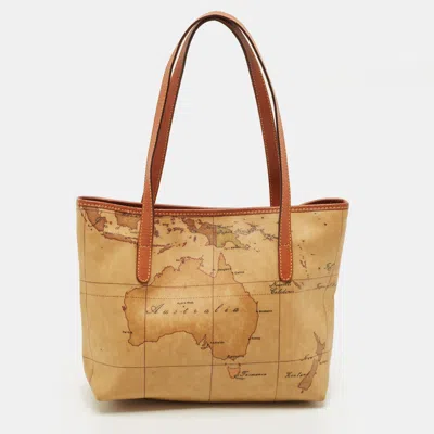 Pre-owned Alviero Martini 1a Classe Tan Geo Classic Print Coated Canvas And Leather Tote In Brown