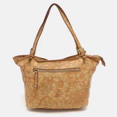 Alviero Martini 1a Classe Tan Geo Classic Print Coated Canvas Tote In Brown
