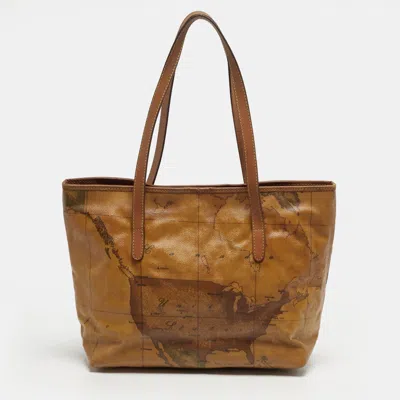 Alviero Martini 1a Classe Tan Geo Classic Print Leather Tote In Brown