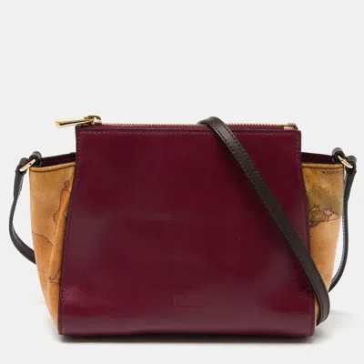 Alviero Martini 1a Classe /tan Geo Print Coated Canvas And Leather Crossbody Bag In Red