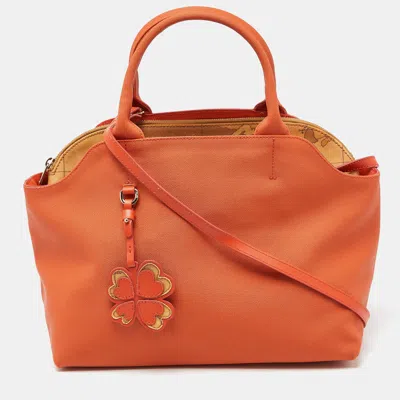 Alviero Martini 1a Classe /tan Geo Print Coated Canvas Satchel In Orange