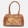 Alviero Martini 1a Classe Tan/brown Geo Print Coated Canvas Satchel In Multi