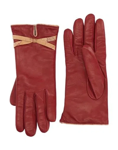 Alviero Martini 1a Classe Woman Gloves Brick Size 8 Ovine Leather