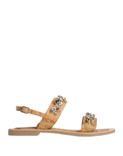 Alviero Martini 1a Classe Woman Sandals Tan Size 8 Textile Fibers In Brown