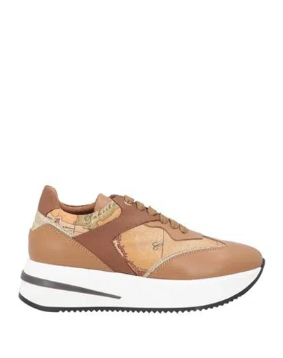 Alviero Martini 1a Classe Woman Sneakers Camel Size 11 Polyurethane, Cow Leather, Pvc - Polyvinyl Ch In Beige