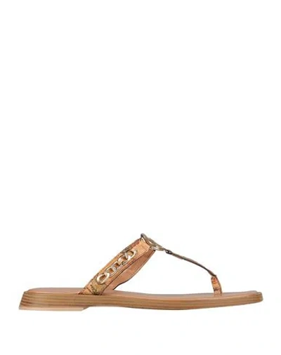 Alviero Martini 1a Classe Woman Thong Sandal Camel Size 5 Soft Leather In Beige