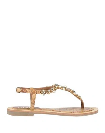 Alviero Martini 1a Classe Woman Thong Sandal Tan Size 7 Polyurethane, Pes, Cotton In Brown