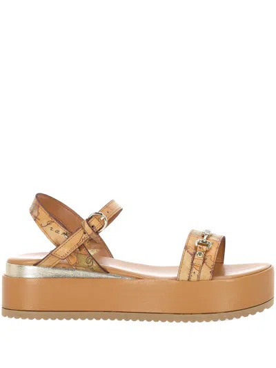 Alviero Martini Beige Geo Printed Sandal In Brown