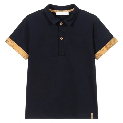 Alviero Martini Babies' Boys Navy Blue Geo Map Polo Shirt In Black