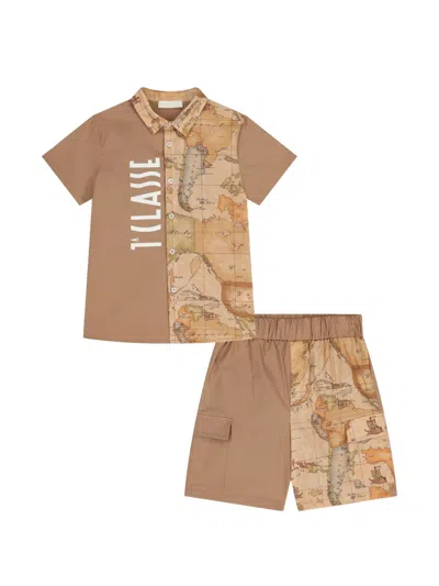 Alviero Martini Kids' Geo Map Shorts Set In Neutral