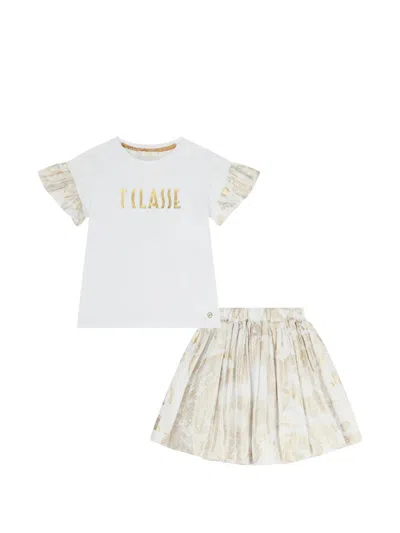 Alviero Martini Kids' Geo Map Skirt Set In White