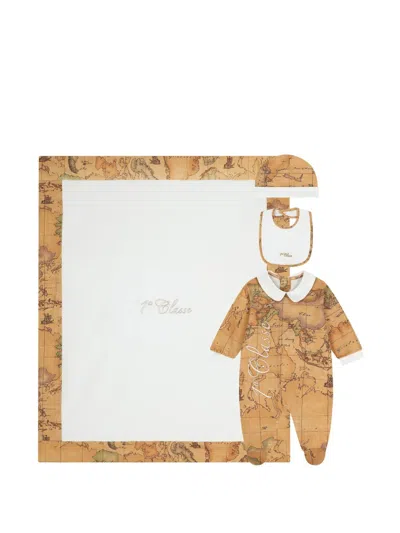 Alviero Martini Geo Map-print Babygrow (set Of Four) In Brown