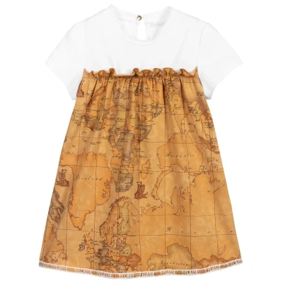 Alviero Martini Babies' Girls Beige Geo Map Jersey Dress In Neutral