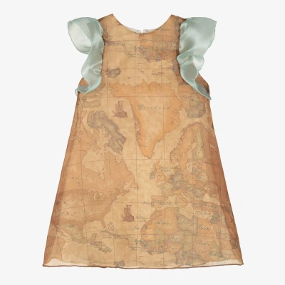 Alviero Martini Babies' Girls Beige Organza Geo Map Dress