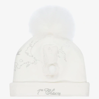Alviero Martini Ivory & Silver Geo Map Baby Hat In Neutral