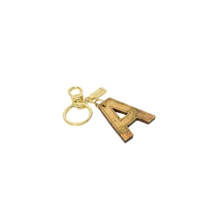 Alviero Martini Prima Classe Beige Leather Keychain In Gold