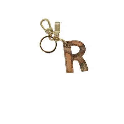 Alviero Martini Prima Classe Beige Leather Keychain In Gold