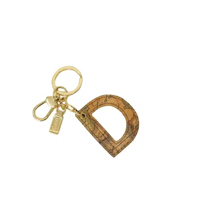 Alviero Martini Prima Classe Beige Leather Keychain In Gold