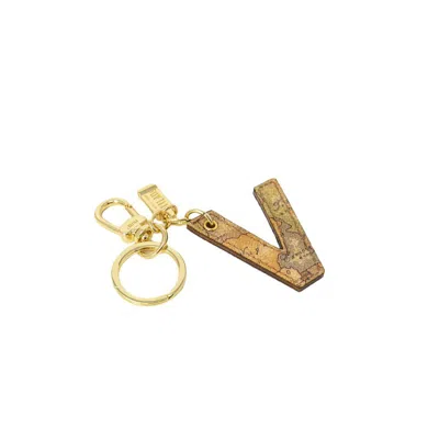 Alviero Martini Prima Classe Beige Leather Keychain In Gold