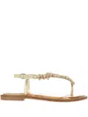 Alviero Martini Gold Jewel Flat Sandals In Beige