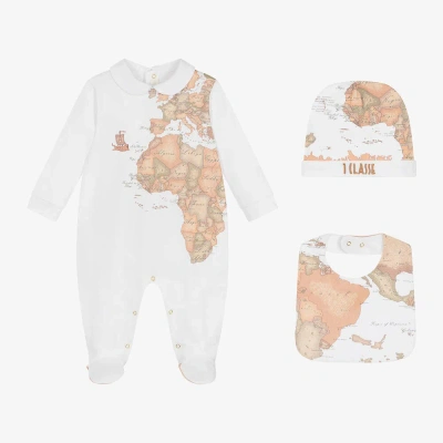 Alviero Martini White Cotton Geo Map Babygrow Set