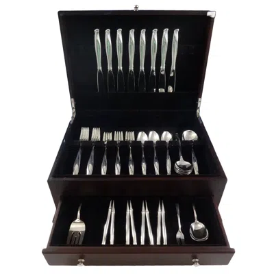 Pre-owned Alvin Silver Manufacturing Company Spring Bud By Alvin Sterling Silver Flatware Set Of Eight Service 51 Pieces In Black