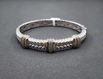 Pre-owned Alwand Vahan Sterling Silver 14k Gold Diamond Bangle Bracelet In Multiple