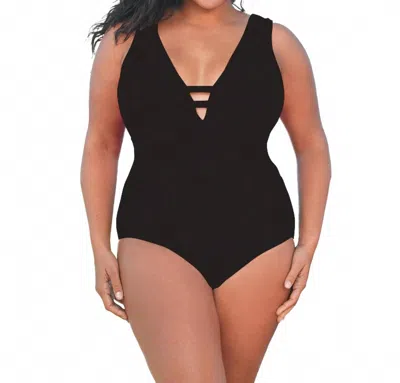 Always For Me Double V Plunge One Piece Swimsuit - Plus In Afm Black